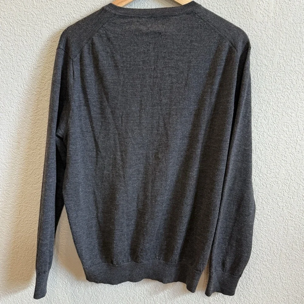 POLO Ralph Lauren Washable Merino Wool V-neck Sweater Large Gray Graphite